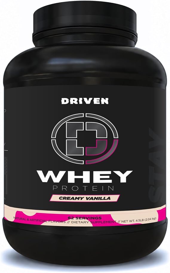 Driven WHEY Protein Powder 25g Premium Whey, BCAAs, Digestive Enzymes for Absorption Smooth, Easy-Mix Formula for Lean Muscle & Recovery (4.5, Creamy Vanilla)