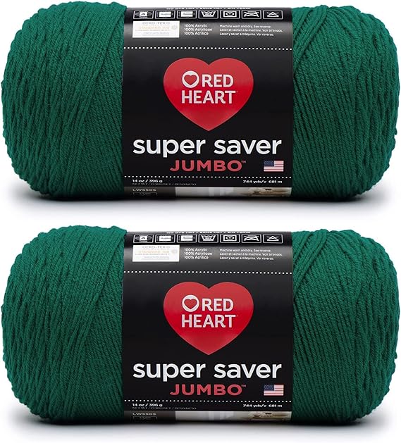 Red Heart Super Saver Jumbo Yarn for Crocheting, Paddy Green, 2-Pack