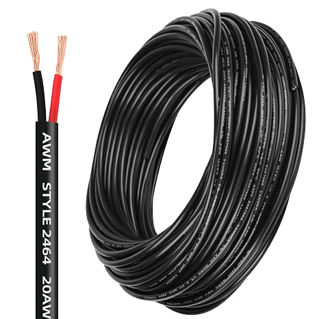 Lesnlok 20 Gauge Electrical Wire 2 Conductor,20 AWG Electrical Wire Stranded PVC Cord Oxygen-Free Copper Cable,50 FT Tinned Copper Hookup Wire Cord for LED Lamp Lighting Strips Automotive Black
