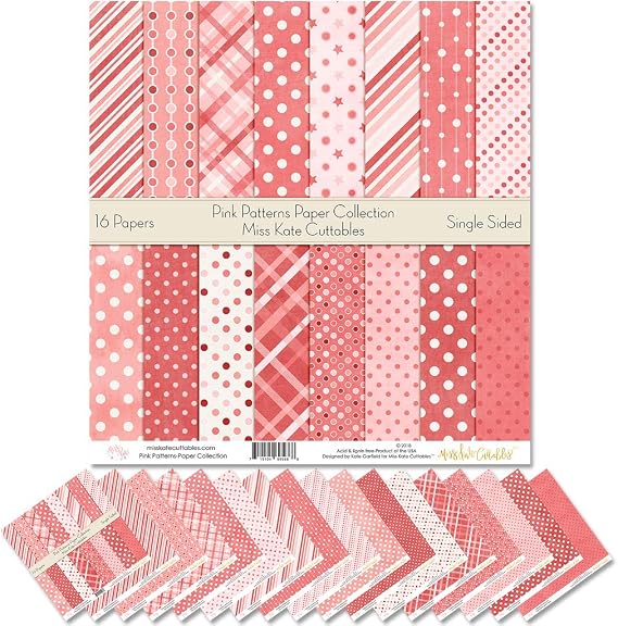 Pattern Paper Pack - Pink Patterns - Scrapbook Premium Specialty Paper Single-Sided 12"x12" Collection Includes 16 Sheets - by Miss Kate Cuttables