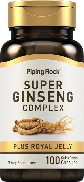 Piping Rock Ginseng Supplement | 100 Complex Capsules | with Royal Jelly | Non-GMO and Gluten Free Supplement