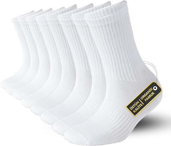 SONNORS 4 Çift Unisex Erkek Çorap ve Kadın Spor Çorabı - Nefes Alabilir Atletik Performans ve Kompresyon Tenis Çorapları - 4'lü Siyah & Beyaz