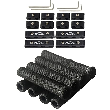 LEDAUT Black 8Cyl Spark Plug Heat Shield Protector and 12pc Engine Spark Plug Wire Separator Insulating Fire Sleeve with Divider Suit for 8mm 9mm 10mm