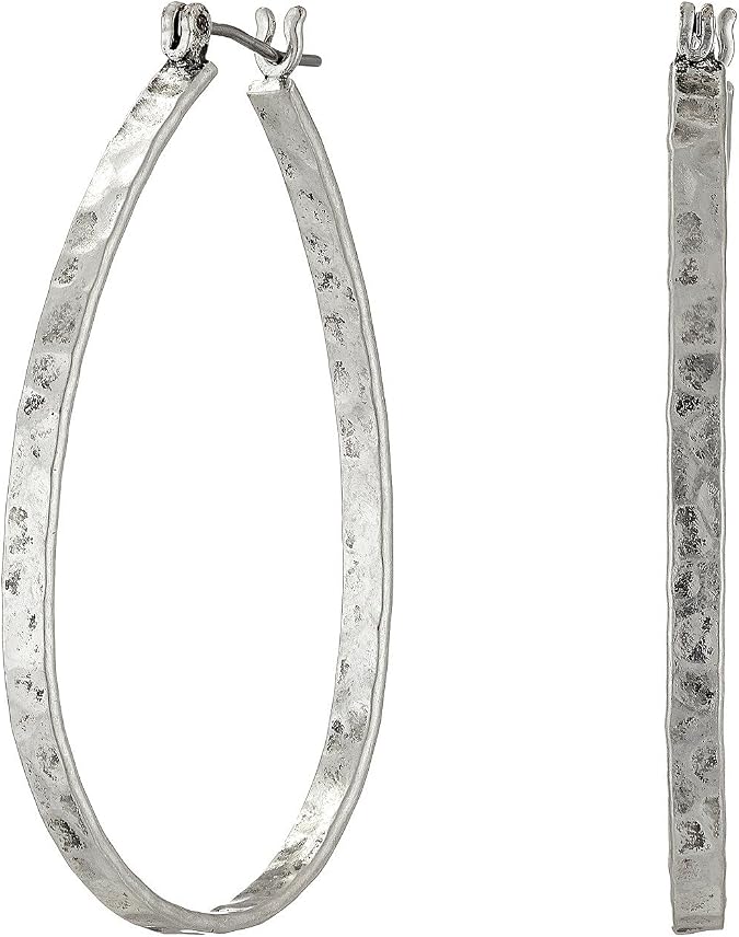 Lucky Brand Womens Textured Medium Oblong Hoops