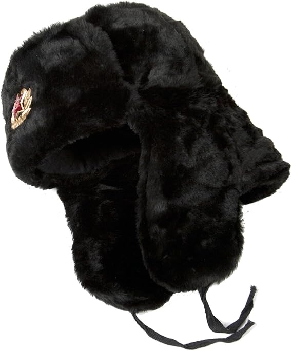 Russian Ushanka Winter hat Black, with Soviet Red Star Insignia