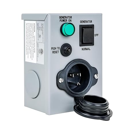 Veepeak Generator Transfer Switch 15 Amp 125V, Weatherproof Power Inlet Box with 5-15P Inlet & Circuit Breaker, Predrilled Manual Transfer Switcher, Indoor & Outdoor Use, ETL Listed