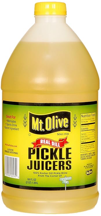 Mt. Olive Pickle Juice, 100% Kosher Dill Brine, 64 fl oz, 1 Pack | Gluten Free, Electrolyte Drink for Hydration, Leg Cramp Relief, For Cooking, Cocktails & Marinades