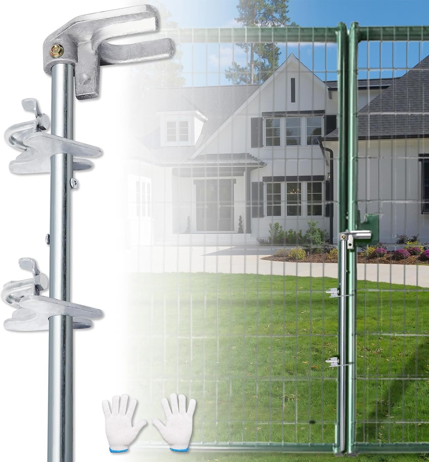 Podoy 36 Chain Link Drop Rod for Double Gate,Heavy Duty Pull Style Latch for 1-38 Chain Link Fence Frame,Rust-Resistant Galvanized Steel Chain Link Fence Gate Latch