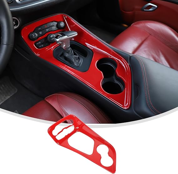 Linskip Gear Shift Panel Cover Compatible with Dodge Challenger 2015-2023, Cup Holder Cover Trim for Challenger Interior Accessories(Red)