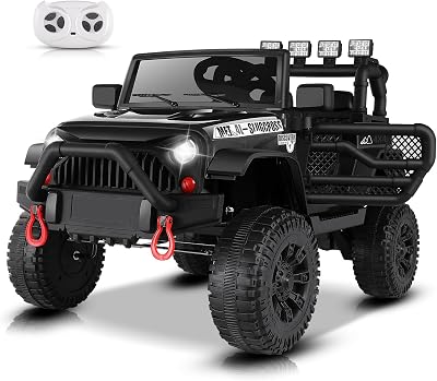 Hikole 12V Electric Car for Kids to Drive, Battery Kids Electric Vehicles, Powered Truck Wheels with Remote, Bluetooth Music Dual Steering Shock Led Lights Safety Belt for Boy Girl 1 Seater