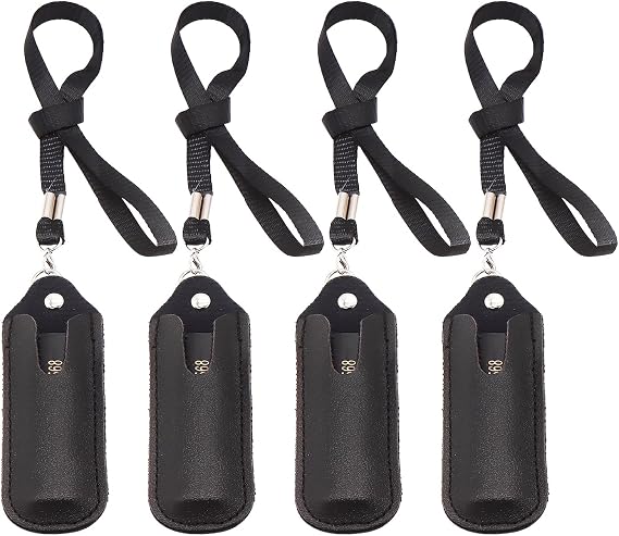PU Pouch with Long Lanyard Pouch Cover Case (Black, 4pcs)