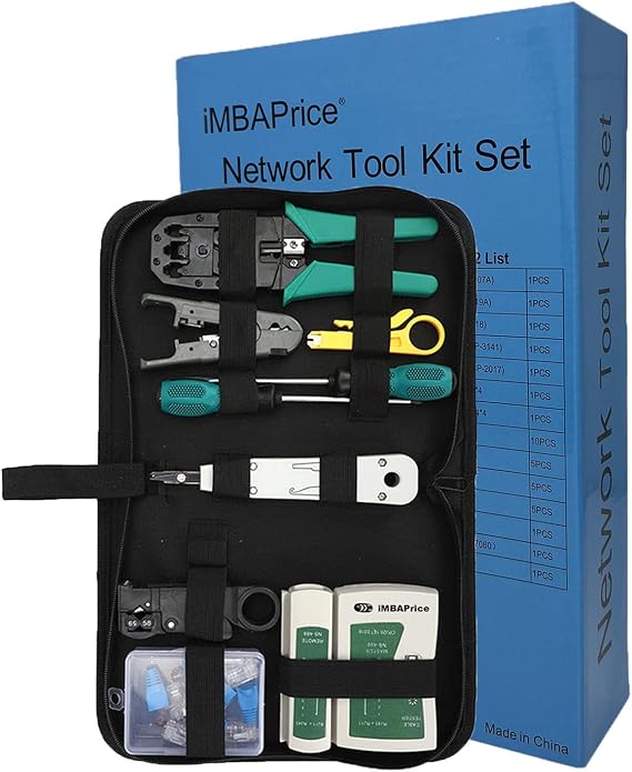 iMBAPrice 2KT-2172 11-in-1 Ethernet Cable Crimper Tool Kit | Network Cable Tester, RJ45 RJ11 Pass Through Crimping Tool, Cat5 Cat5e Cat6 Compatible, 110 Punch Down Impact Tool