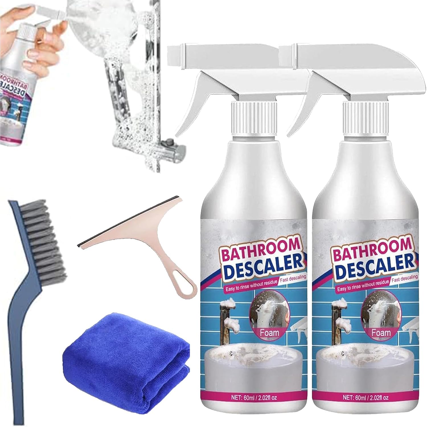 Bathroom Descaler Bathroom Descaler Foam Bedroom Descaler Limescale Remover Shower Strong Shower Cubicle Cleaner Bathroom Cleaner Limescale Cleaner for Glass Sewer Toilets (Pack of 2)