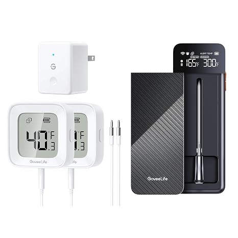GoveeLife WiFi Freezer Thermometer 2Pack Sensor H5108 Bundle with Wireless Meat Thermometer H5191
