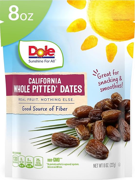 Dole California Whole Pitted Dates, 8 Oz Bag