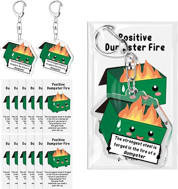 Siifert Dumpster Fire Keychains Back to School Gifts | Acrylic Material with Positive Cards, Appreciation Gifts Bulk for Employee Coworker Medical Assistant Boss Day Staff Team