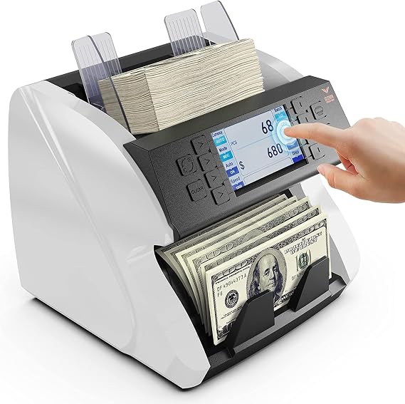 Business-Grade Bank-Quality Money Counter Machine, Single and Mixed Denomination Count, 2CIS/UV/IR/MG/MT Counterfeit Detection Printer Enabled Bill Value Counter for Small Business
