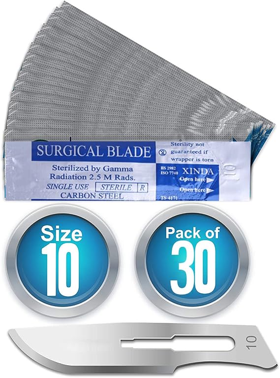 Stainless Steel Scalpel Edges, Single Use, Premium, Safety Edge No. 10, 30 Individually Wrapped Craft Edges Made of Carbon Steel