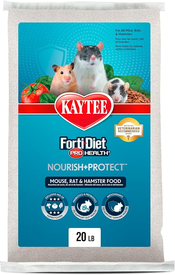 Kaytee Forti-Diet Pro Health Nourish+Protect Mouse, Rat & Hamster Food, Comprehensive Nutrition Backed by Science, Digestive Health, Immune Support, 20 Pounds