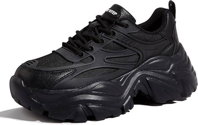LUCKY STEP Chunky Sneakers for Women Platform Tennis Fashion Dad Shoes Mesh Breathable Casual Wedge Lace Up Walking Sneakers