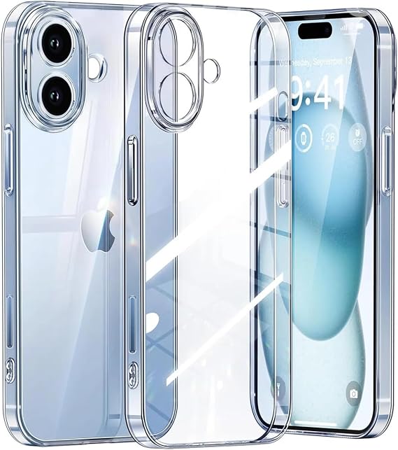 GGM GİYİM & AKSESUAR iPhone 16 Plus ile Uyumlu Şeffaf Silikon Şok Emici Özellikli Full Kasa Koruma Sağlayan Kamera Korumalı Şeffaf Kılıf