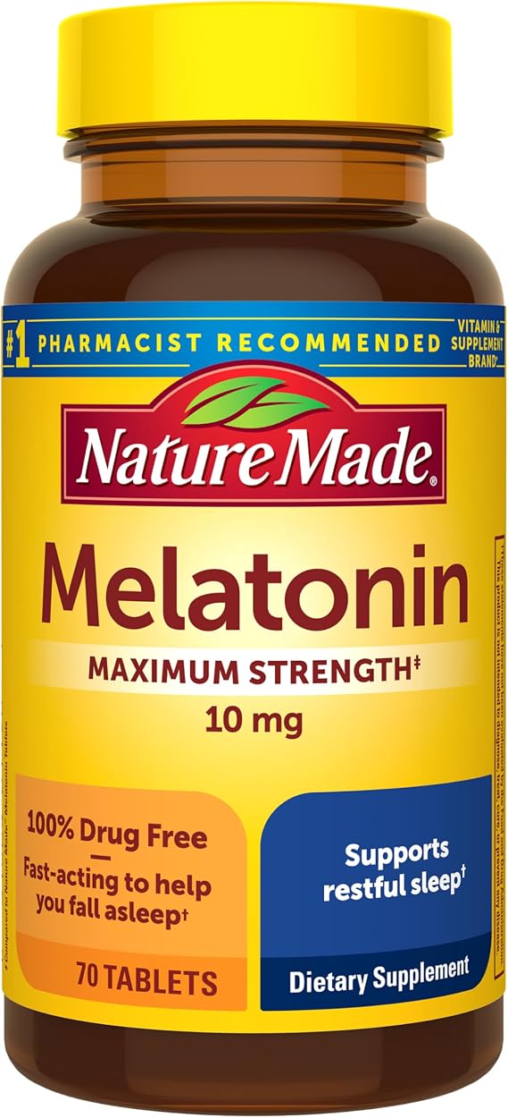 Nature Made Melatonin 10mg Maximum Strength for Sleep Support, 70 Tablets