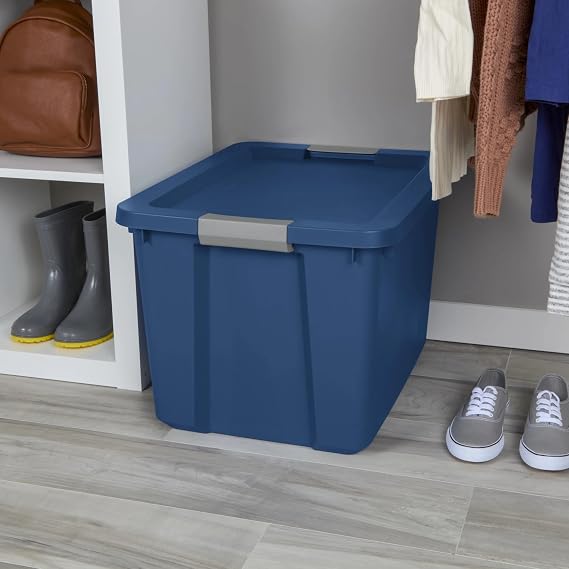 Large Storage Bin, 20 Gallon Plastic Storage Container with Latch Lid, Blue