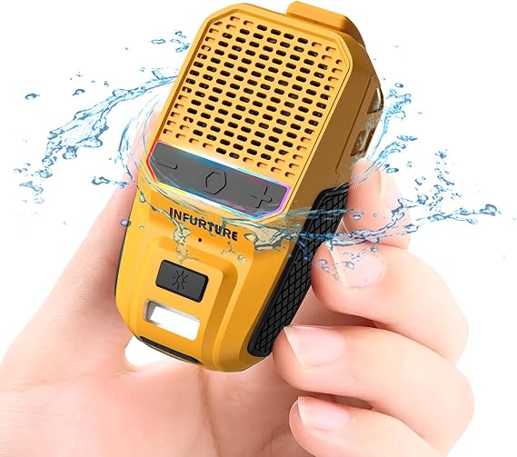 INFURTURE Giyilebilir Su Geçirmez Bluetooth Hoparlör, RGB/El Feneri-Klipsli Kablosuz Taşınabilir Hoparlör (Manyetik Olmayan) - Eller Serbest Müzik için Dahili Gürültü Azaltma Mikrofonu/İş/Binicilik/Golf/Dış