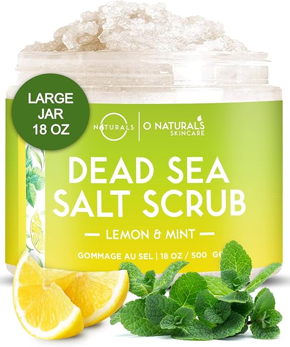 O Naturals Lemon Mint Dead Sea Salt Body Scrub – Natural Body Exfoliator Scrub, Skin Exfoliating Products for Body & Feet, Foot Exfoliator Scrub, Hydrating Body Scrub