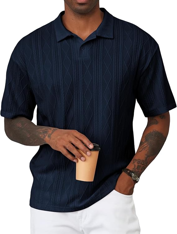 JMIERR Men's Short Sleeve Summer Knitted Textured Polo Shirt