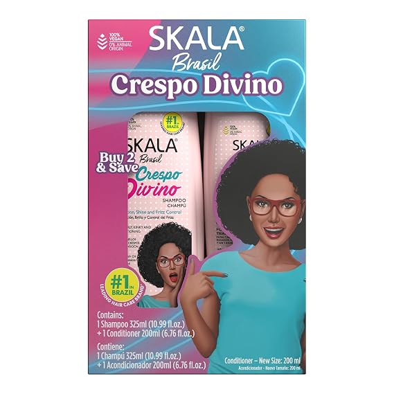 SKALA Crespo Divino Shampoo & Conditioner Set for Curly, Kinky & Transitioning Hair, Vegan Hair Care Kit with Collagen for Hydration Care & Frizz Control, No Parabens or Silicones, 325 mL Each