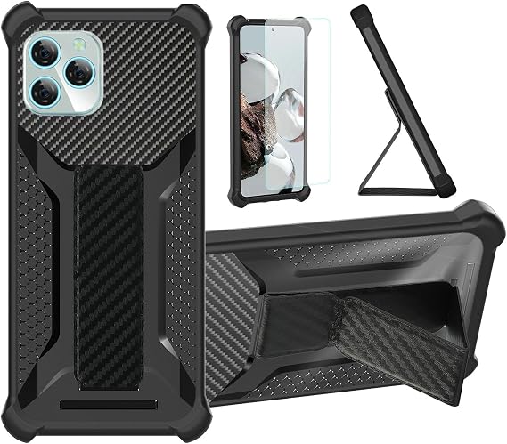 bojioderf Case Compatible for Blackview A95 Phone Case Cover [with Tempered Glass Screen Protector] Hybrid Case [Folding Support Magnetic] [Frosted Anti-Fingerprint] Black