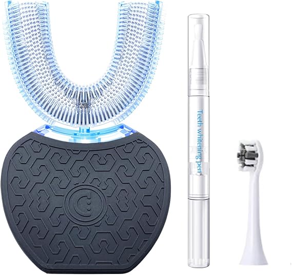 Sonic Glow U-Shaped Automatic Toothbrush45-Second Teeth Whitening Kit,Fast Sonic Cleaning for Adults,Travel-Friendly with Teeth Whitening Gel(Black)