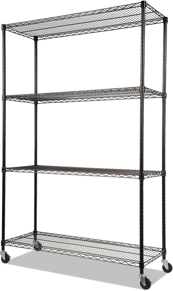 Alera ALE Complete Wire Shelving Unit w/Caster, Four-Shelf, 48 x 18 x 72, Black