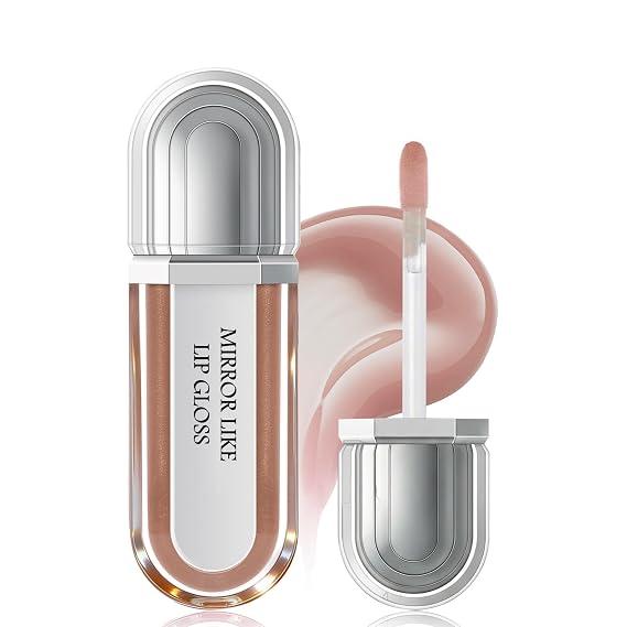 Hydrating Lip Plumper Gloss, Plumping Lip Oil, Lightweight High Shine Lip Plumper Gloss, Nourishing Long Lasting Non-Sticky Hydrating & Smoothing Lip Treatment for Dry Lips (Natural beige)