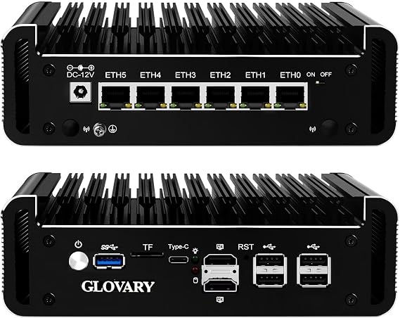 Firewall Mini PC 8 Core i3 N300, DDR5 Barebone, 6 x 2.5GbE i226V LAN Fanless Computer Hardware, Micro Router Appliance, AES-NI, OPNsense, USB-C Port, TF Card Slot