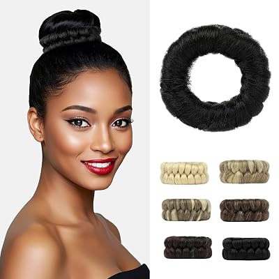Braided Hair Bun Scrunchie 100% Hand Crafted Braided Hair Tie Messy Bun Extension Easy Chignon Ponytail Hairpiece for Women - Black