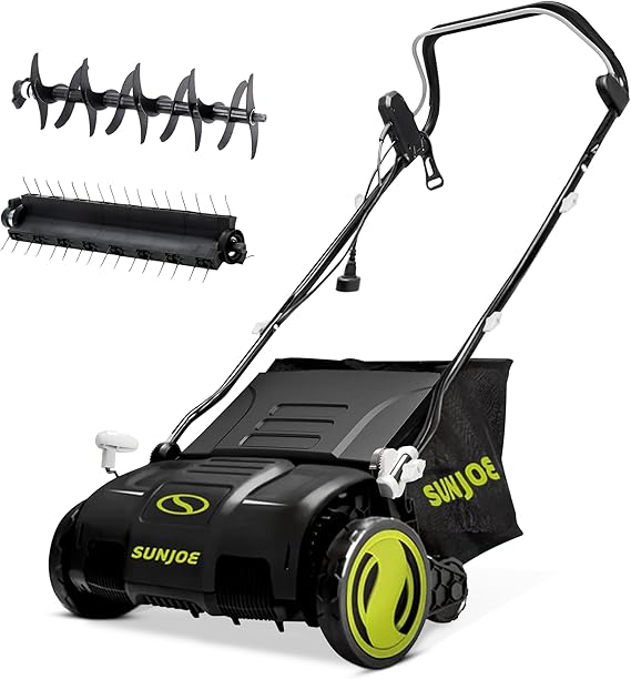 Sun Joe 15-Inch Lawn Dethatcher with Scarifier Blade Reel, AJ805E