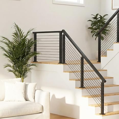 36" Stair Cable Railing Post Kits Includes 3Pack 35" Stair Posts, 2Pack 35" Level Drilled Posts, 6'6'' & 4FT Rectangular Handrail, 350FT Wire Rope, Black Swageless Cable Railing System Kit