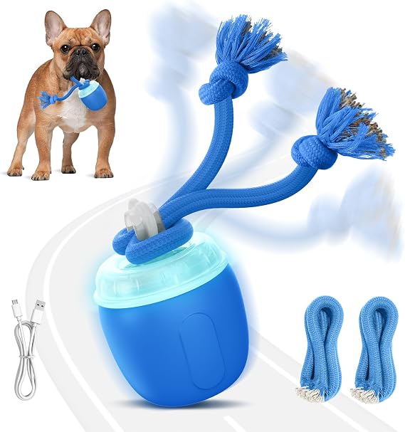 Interactive Dog Toys, Automatic Moving and Rolling Dogs Toy with Rope for Medium/Large Dogs, Interactive Dog Ball to Keep Them Busy(Blue)