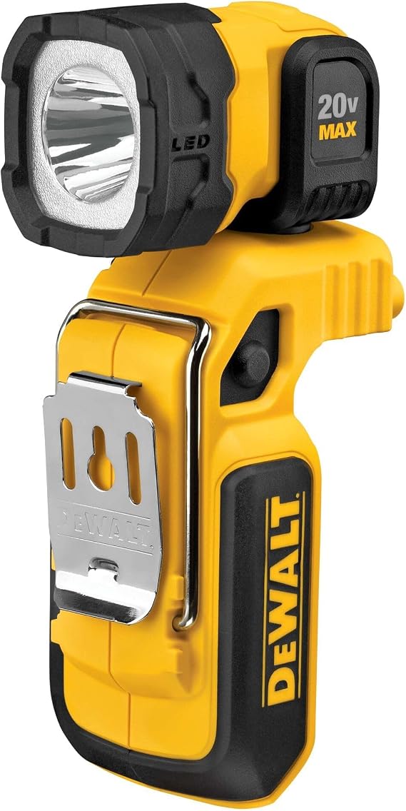 DEWALT 20V MAX LED Work Light Rechargeable, LED Flashlight, Magnetic Flashlight, Freestanding and Clip-On Light, 360 degree pivoting Head, Tool Only (DCL044)