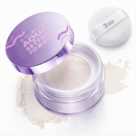 2CHILL Aqua Setting Powder, Translucent Face Powder with 45% Water Essence, Hydrating Matte Finish, Blurs Pores & Brightens Skin, Pressed