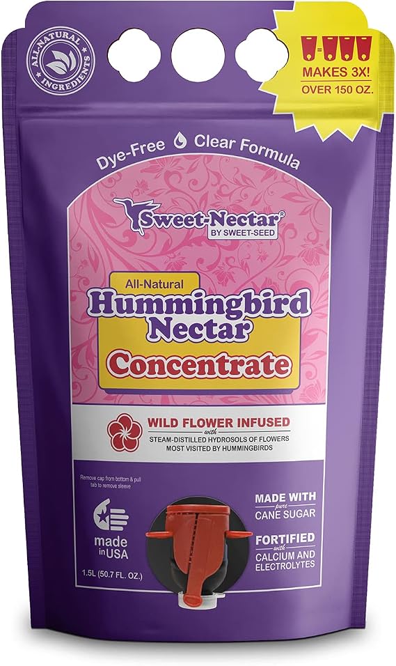 sweet-seed Hummingbird Nectar, Concentrate - Makes 3X The Volume- 1.5 L (50.7 oz) - Extends The Life of Nectar for Hummingbird Feeders