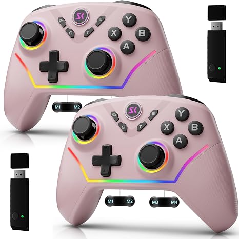 Wireless PC Controller with Hall Effect Joysticks & Triggers, 1000Hz Polling Rate, Switch Controller for Switch/Lite/OLED/Switch 2, Gaming Controller for Steam/Luna/Tesla - Dynamic RGB, Pink&Pink