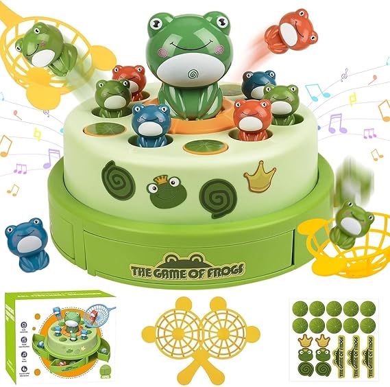 Jumping Frog Toy, Frog Bounce and Catch Games Toys, Frog Pop Up Board Games with Music, Frog Rotate Bounce Catch Game Interactive Kids Toys for Ages 3-8 Boys Girls Birthday Gifts