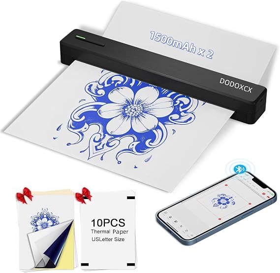 Tattoo Stencil Printer,Tattoo Printer Machine with 10pcs Tattoo Transfer Paper,Portable Wireless Bluetooth Thermal Inkless Tattoo Printer