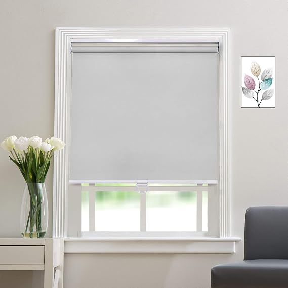 Blackout Cordless Roller Blinds and Shades for Windows - Safety Spring Roller Shades - Cordless Privacy Room Darkening [Grey 100% Blackout,44 1/4" W x 64" H] - Custom Made