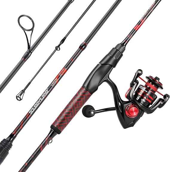 Sougayilang Fishing Reel Rod Combo,Two Pieces Poratble Light Weight Fishing Pole with Spinning Fishing Gear for Freshwater