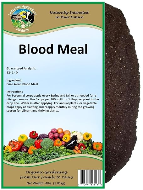 Blood Meal Fertilizer 4 Pounds - Premium Nitrogen Source for Enhanced Plant Growth and Soil Enrichment - Suitable for Vegetables, Flowers, and Shrubs - Lancaster Agriculture Products