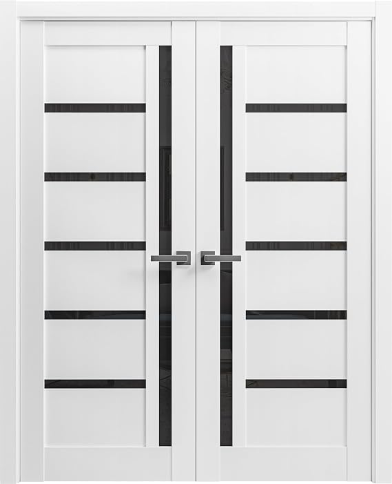 SARTODOORS Quadro 4588 | Double Swing Interior French Doors with Glass with Black Glass, MDF, Hardware Included, 48x80, White, Modern